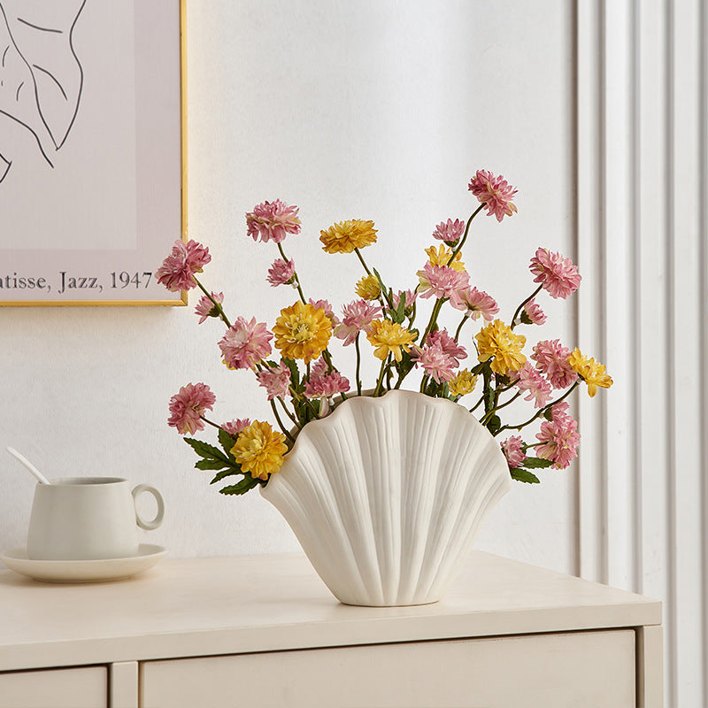 Ins style creative high-grade shell ceramic flower vase home decoration