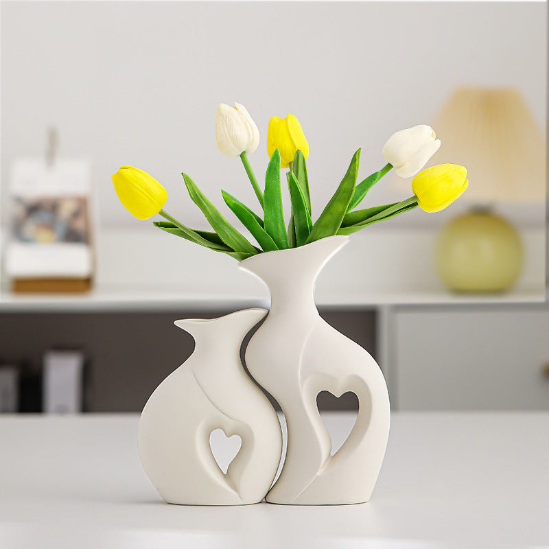 Simple and elegant white double-layer vase