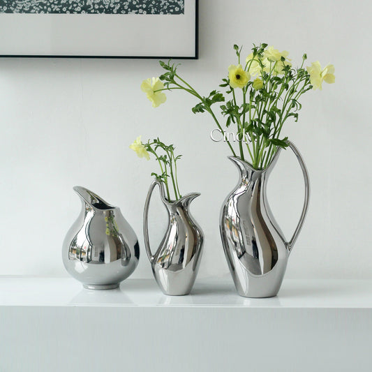 Modern Silver Ceramic Vase for Home Decor