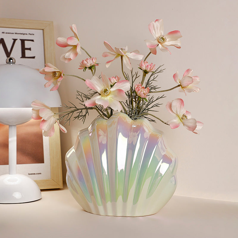 Ins-style Shell Ceramic Vase Light Luxury Ornaments