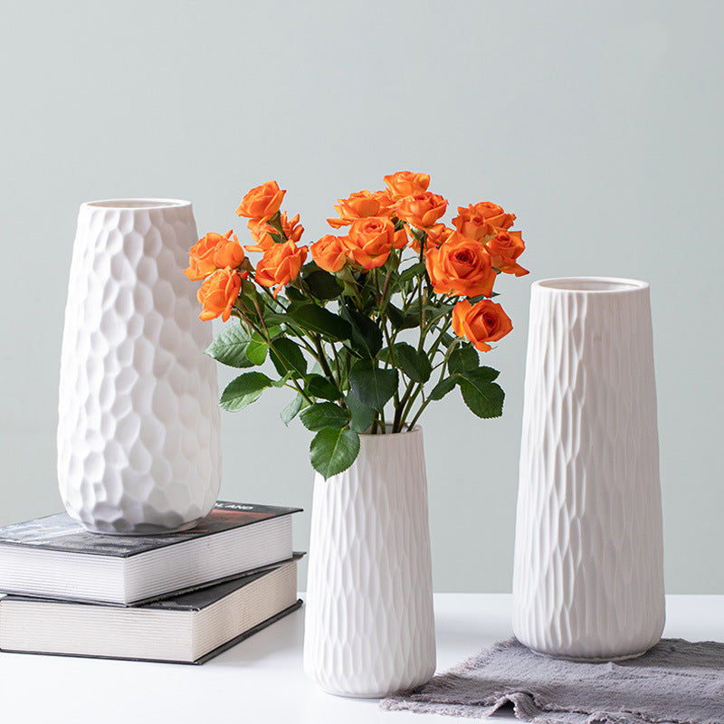 White Ceramic Vase - Modern Art Textured Vase for Home Decoration