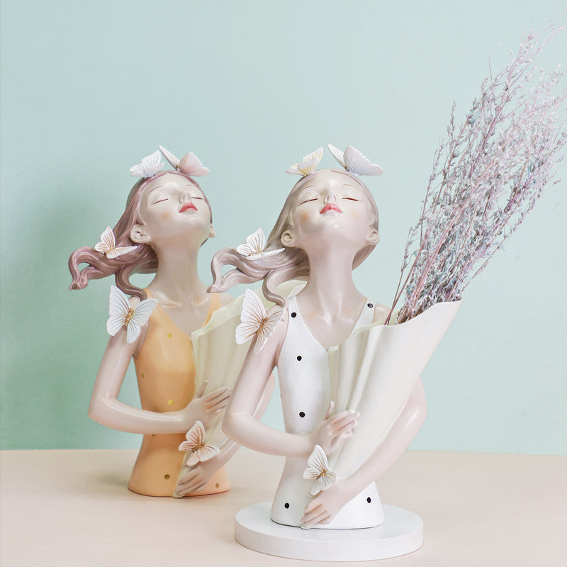 Nordic Creative Butterfly Girl Resin Flower Vase