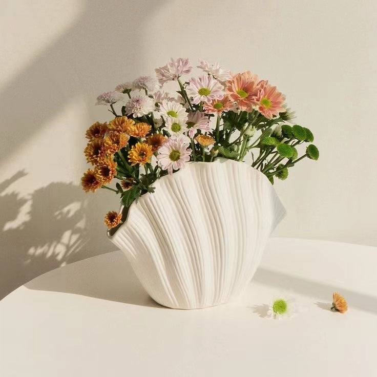 Ins style creative high-grade shell ceramic flower vase home decoration