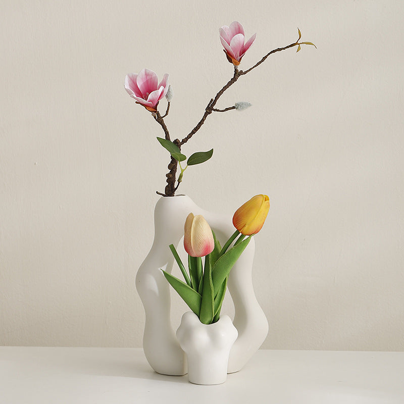 Simple ceramic vase ornaments white combination entrance decoration