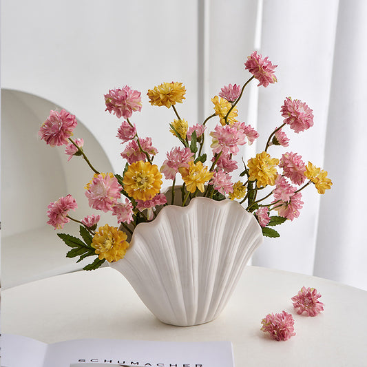 Ins style creative high-grade shell ceramic flower vase home decoration