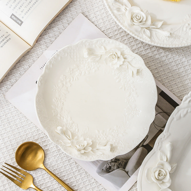 Exquisite Handcrafted Embossed Rose Ceramic Platter: The Perfect Personalized Gift