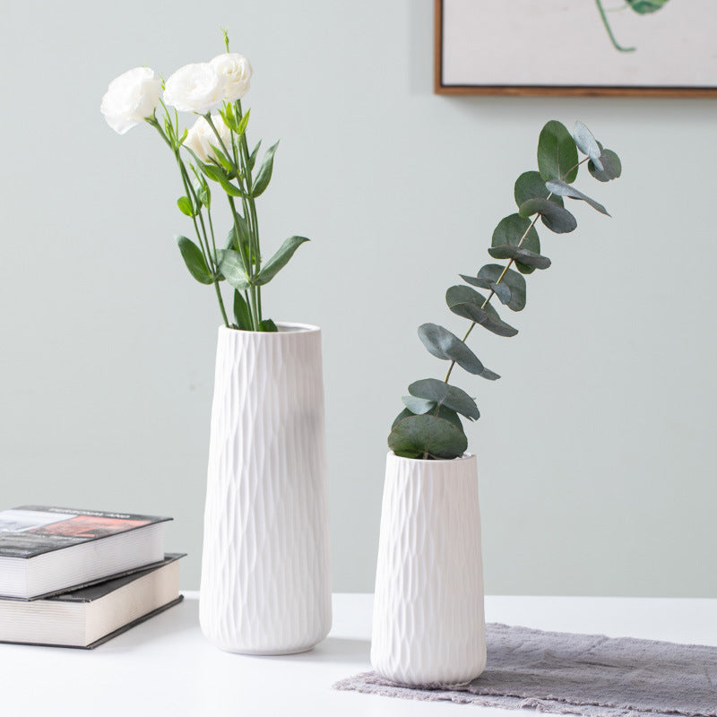 White Ceramic Vase - Modern Art Textured Vase for Home Decoration