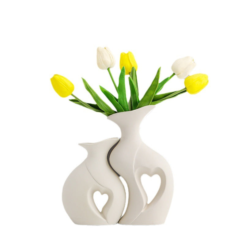 Simple and elegant white double-layer vase