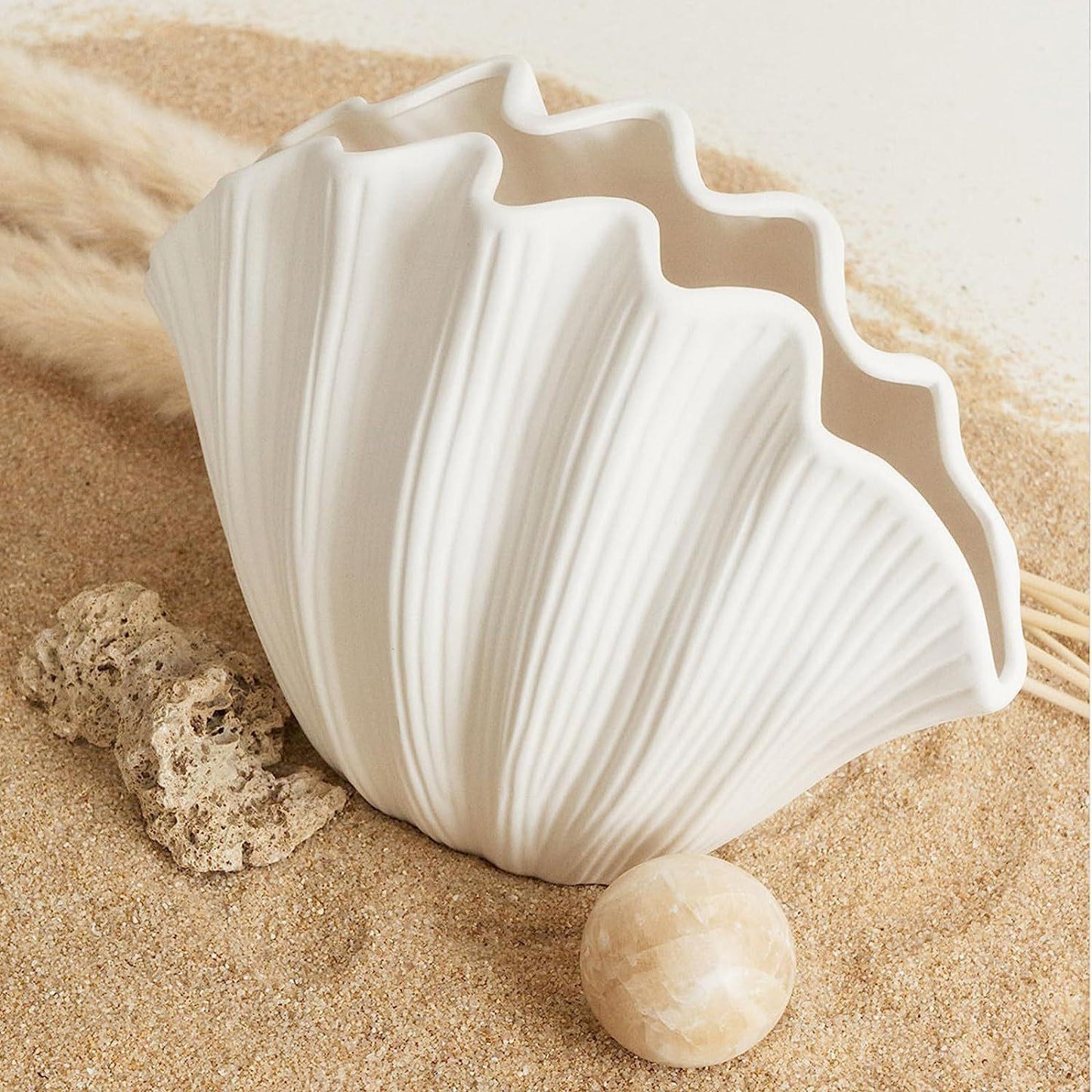 Ins style creative high-grade shell ceramic flower vase home decoration