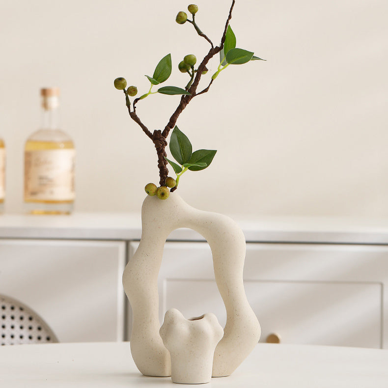 Simple ceramic vase ornaments white combination entrance decoration