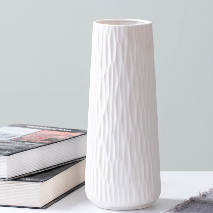 White Ceramic Vase - Modern Art Textured Vase for Home Decoration