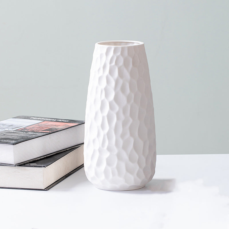 White Ceramic Vase - Modern Art Textured Vase for Home Decoration