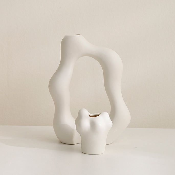 Simple ceramic vase ornaments white combination entrance decoration