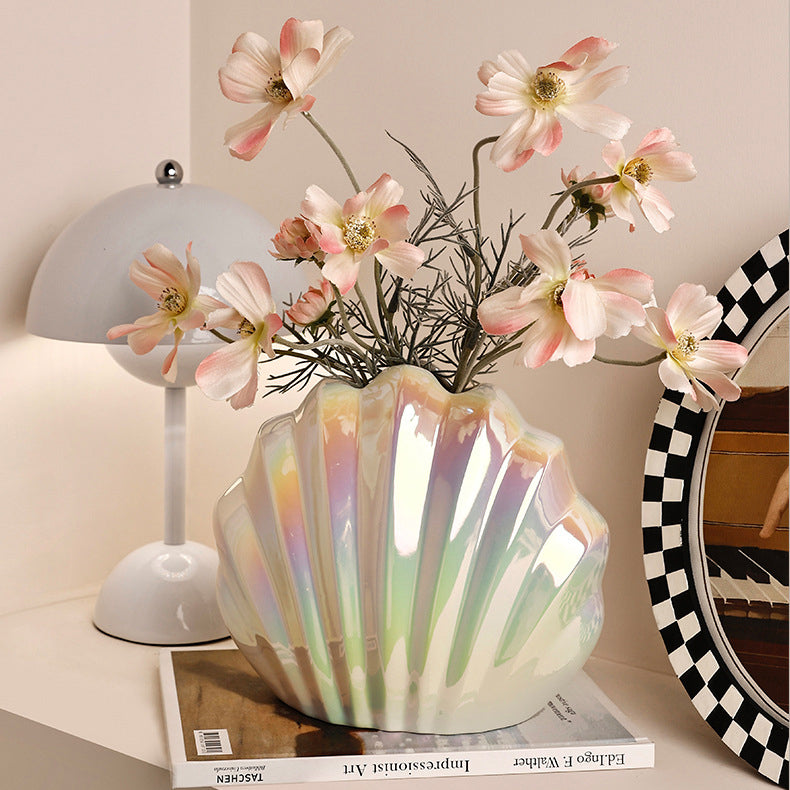 Ins-style Shell Ceramic Vase Light Luxury Ornaments