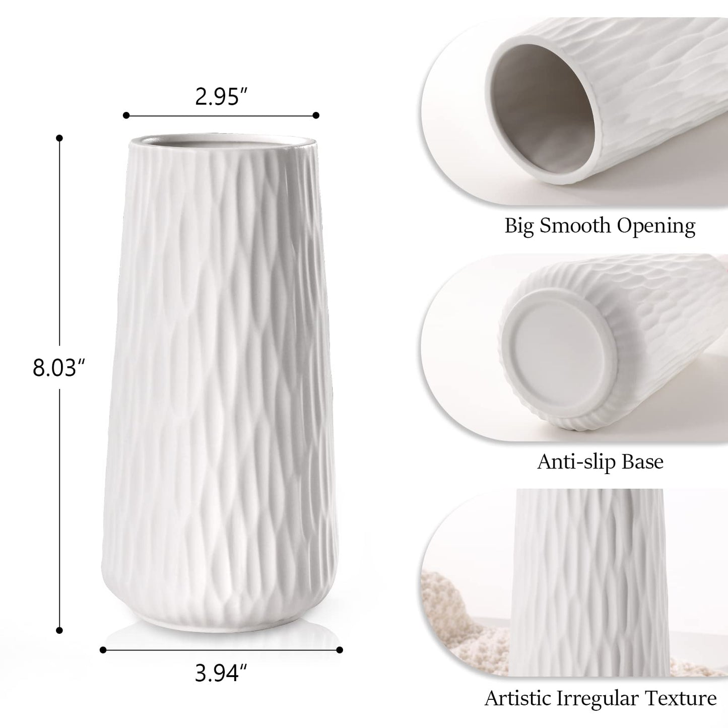 White Ceramic Vase - Modern Art Textured Vase for Home Decoration