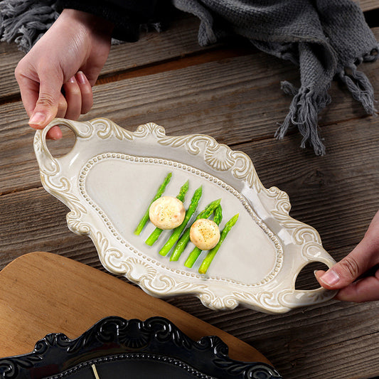 Exquisite white European-style embossed two-handled plate: the perfect personalized gift