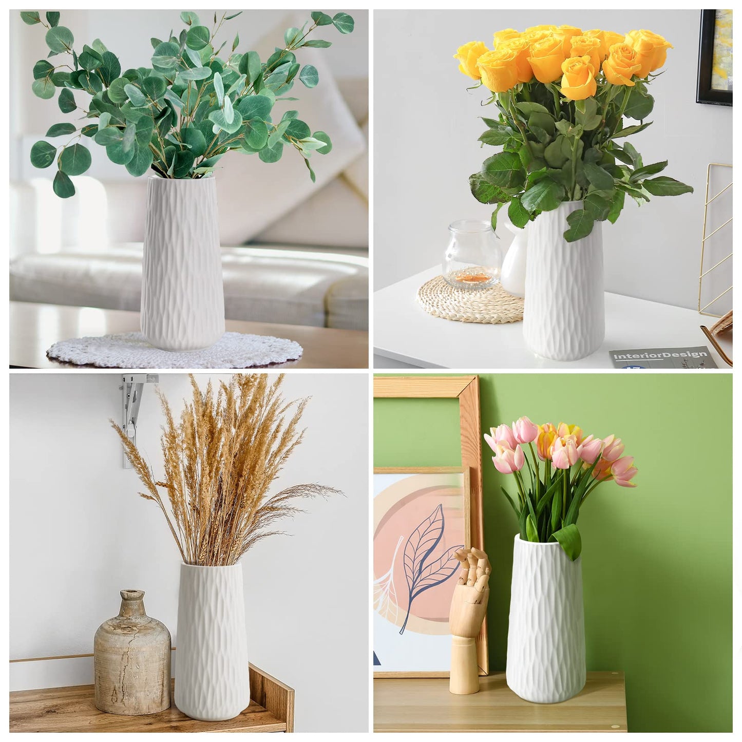 White Ceramic Vase - Modern Art Textured Vase for Home Decoration