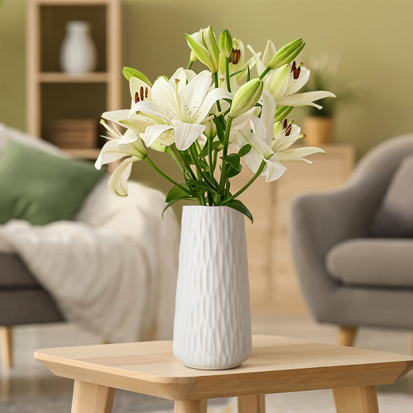 White Ceramic Vase - Modern Art Textured Vase for Home Decoration