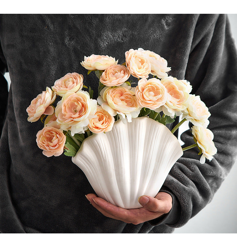 Ins style creative high-grade shell ceramic flower vase home decoration