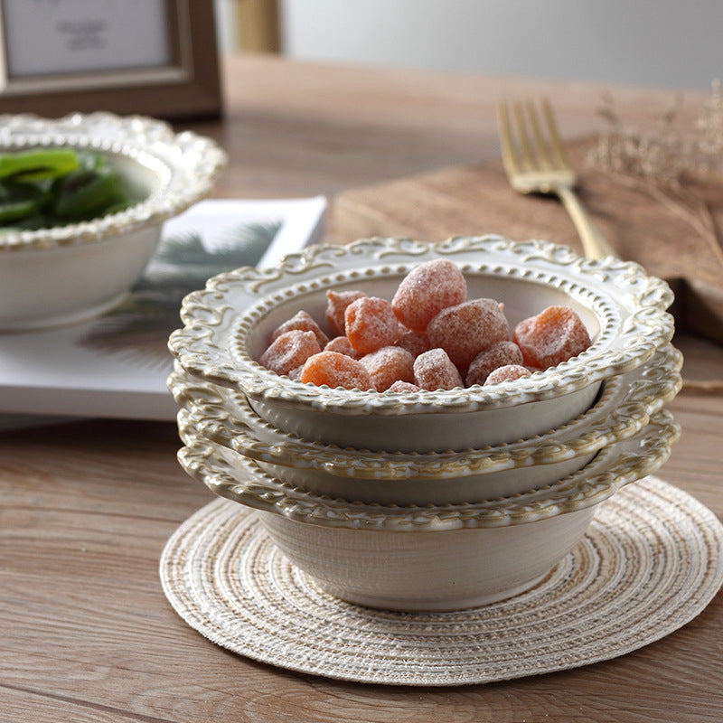 Exquisite Vintage Embossed Ceramic Salad Bowls: The Perfect Personalized Gift