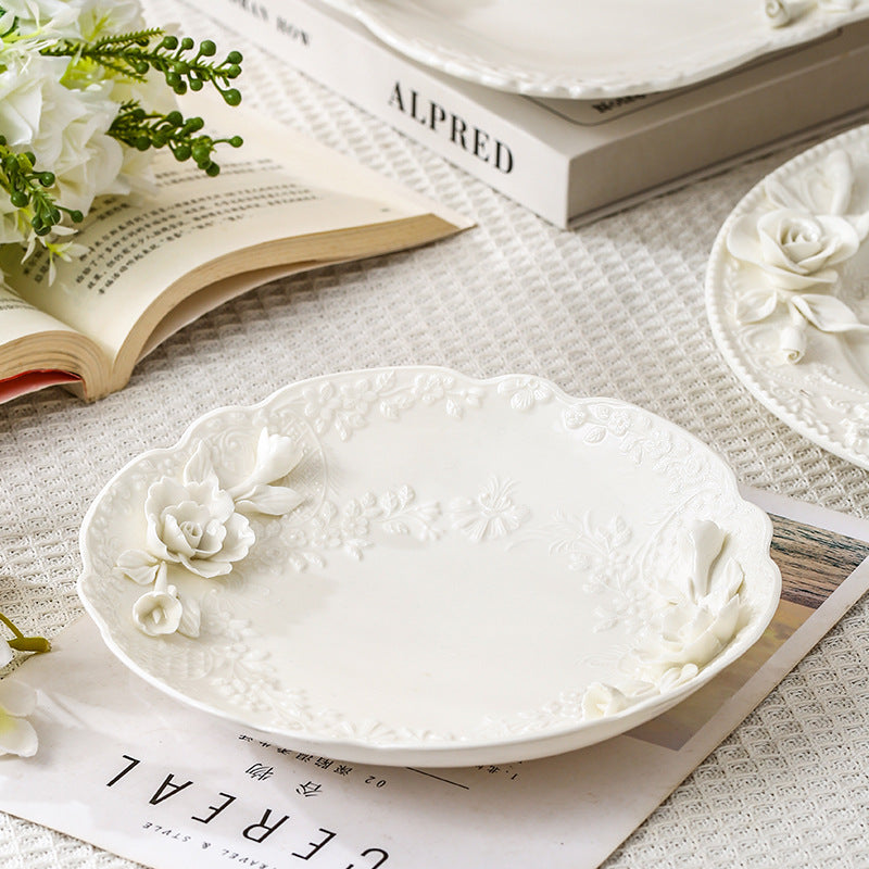 Exquisite Handcrafted Embossed Rose Ceramic Platter: The Perfect Personalized Gift