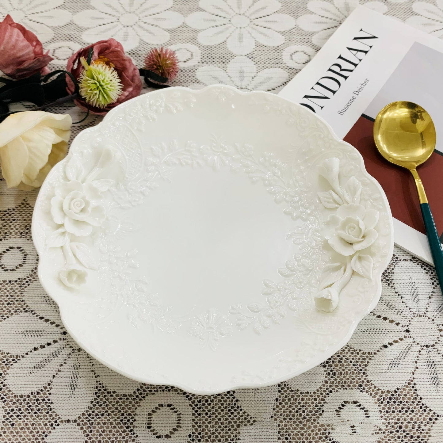 Exquisite Handcrafted Embossed Rose Ceramic Platter: The Perfect Personalized Gift