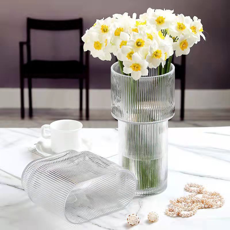 12 Inch Large Glass Vase - Modern Corrugated Vase