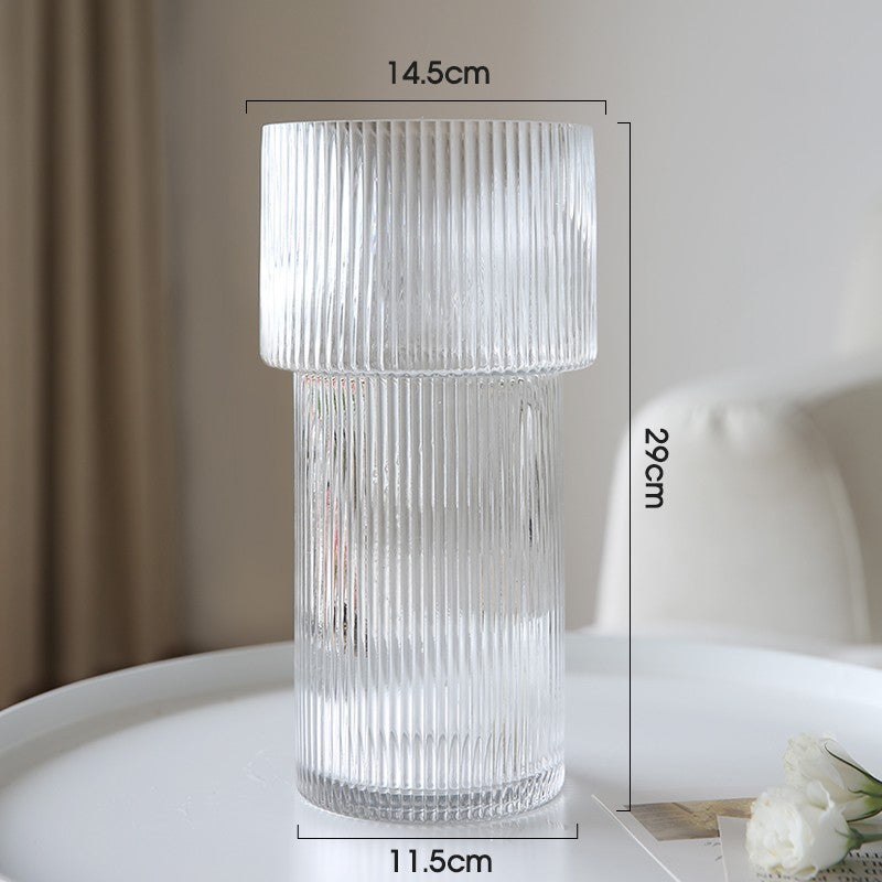 12 Inch Large Glass Vase - Modern Corrugated Vase