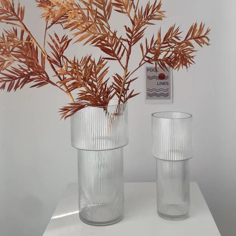 12 Inch Large Glass Vase - Modern Corrugated Vase