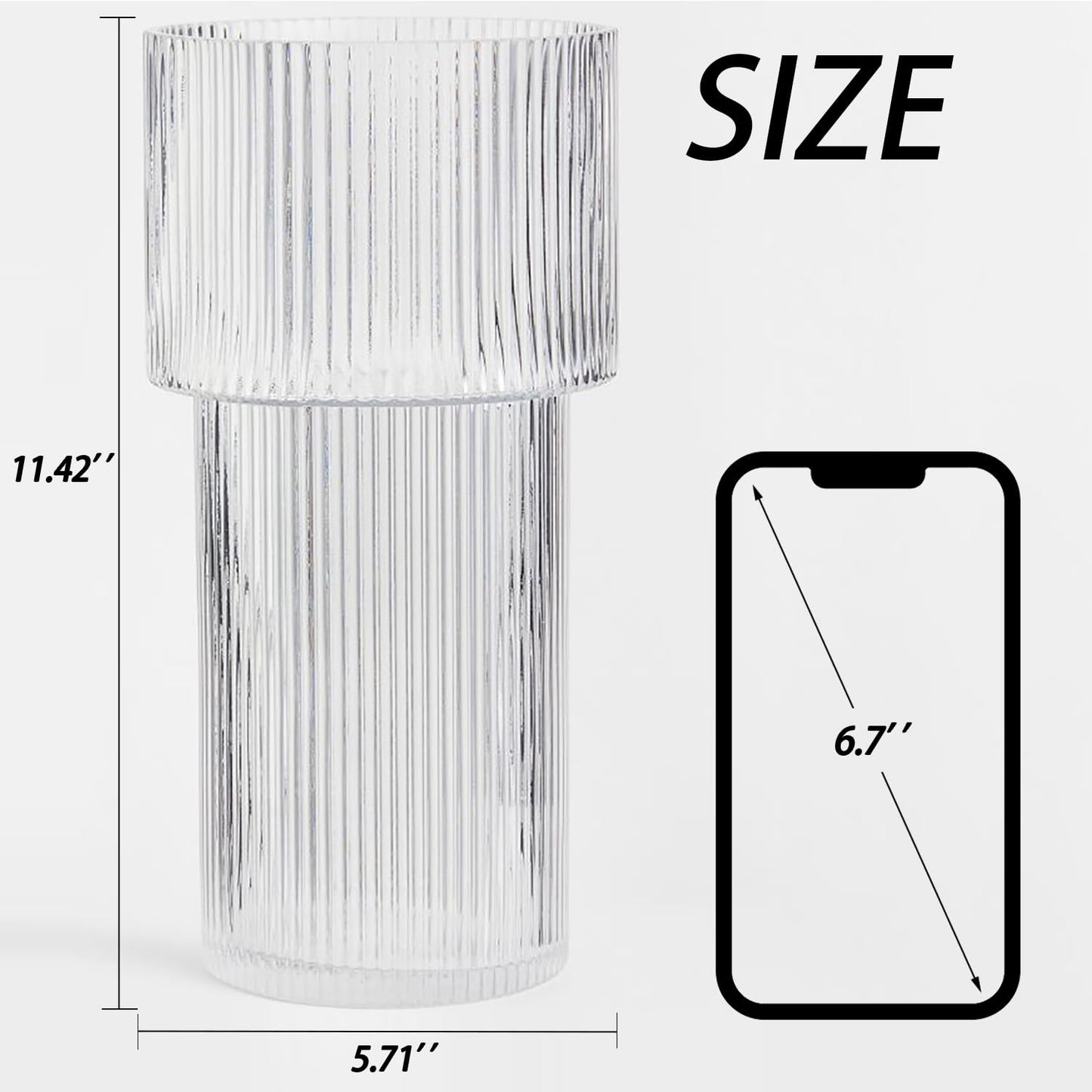 12 Inch Large Glass Vase - Modern Corrugated Vase