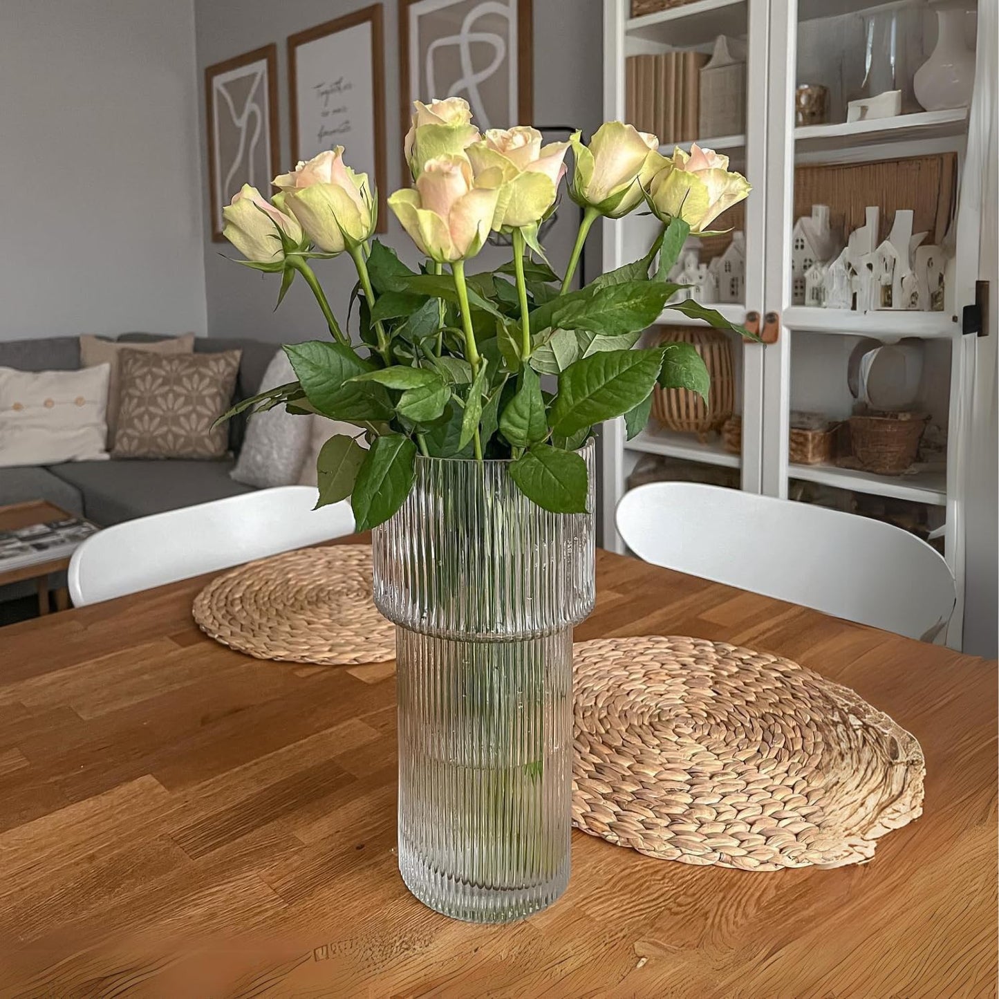 12 Inch Large Glass Vase - Modern Corrugated Vase