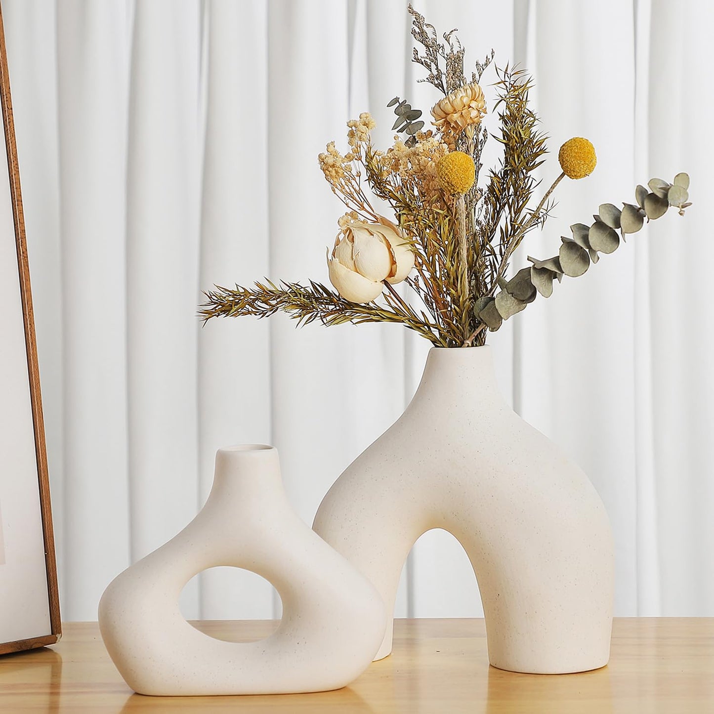 Beige Ceramic Vase Set - Modern Minimalist Bohemian Style Donut Vase