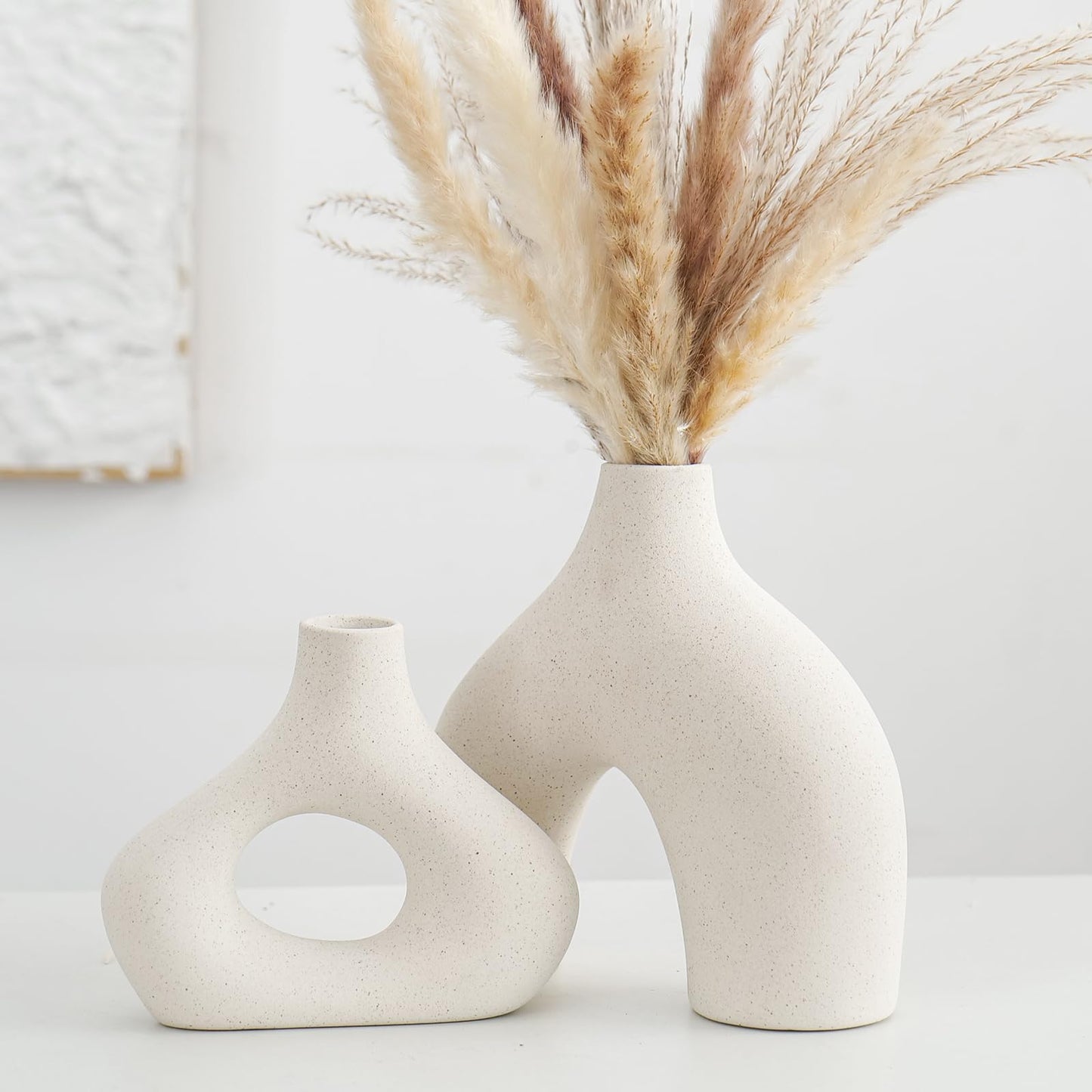 Beige Ceramic Vase Set - Modern Minimalist Bohemian Style Donut Vase