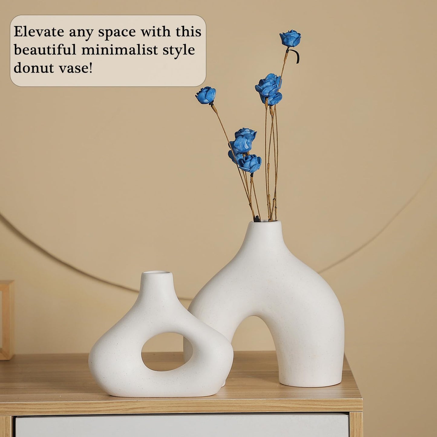 Beige Ceramic Vase Set - Modern Minimalist Bohemian Style Donut Vase