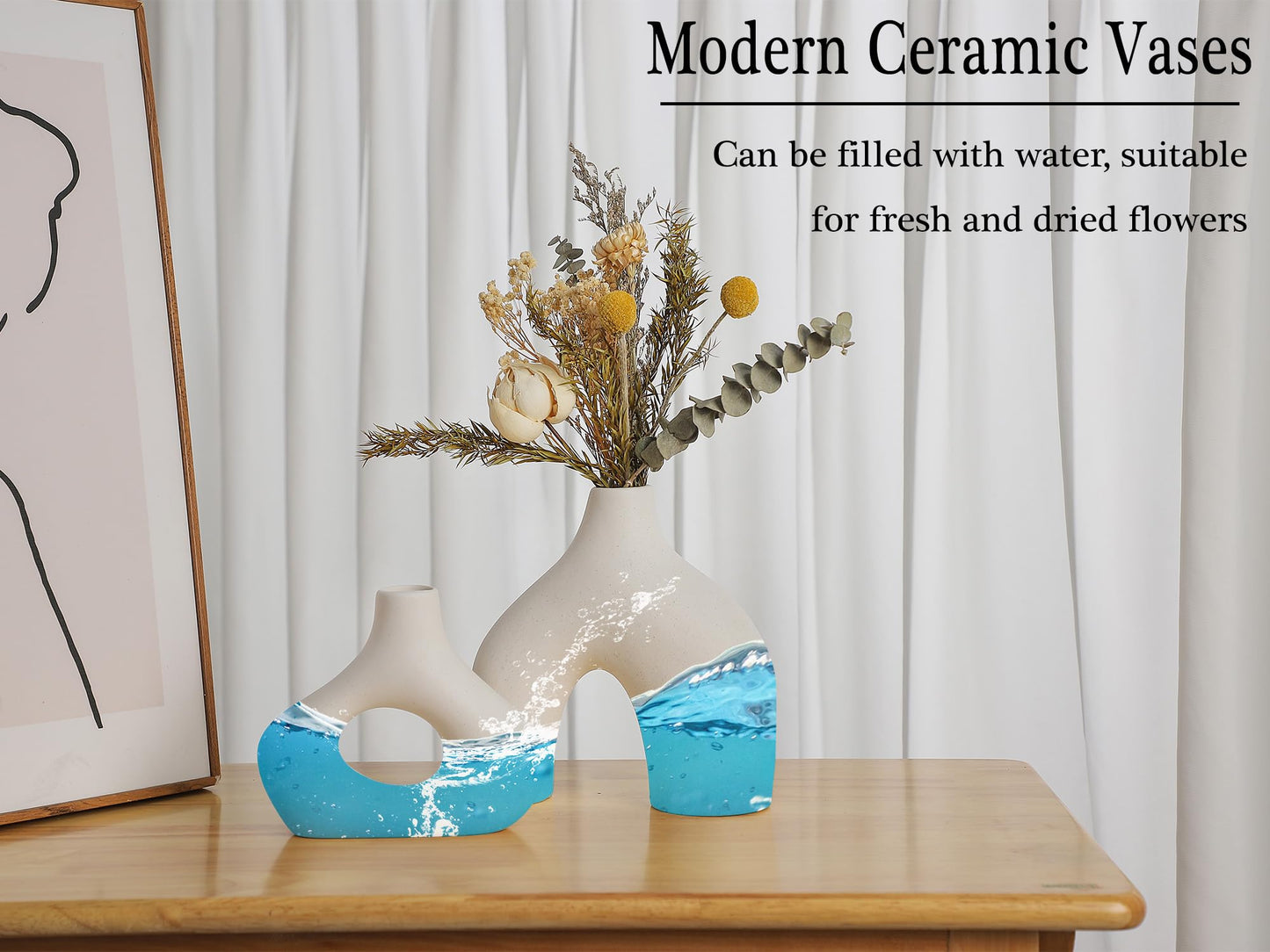 Beige Ceramic Vase Set - Modern Minimalist Bohemian Style Donut Vase