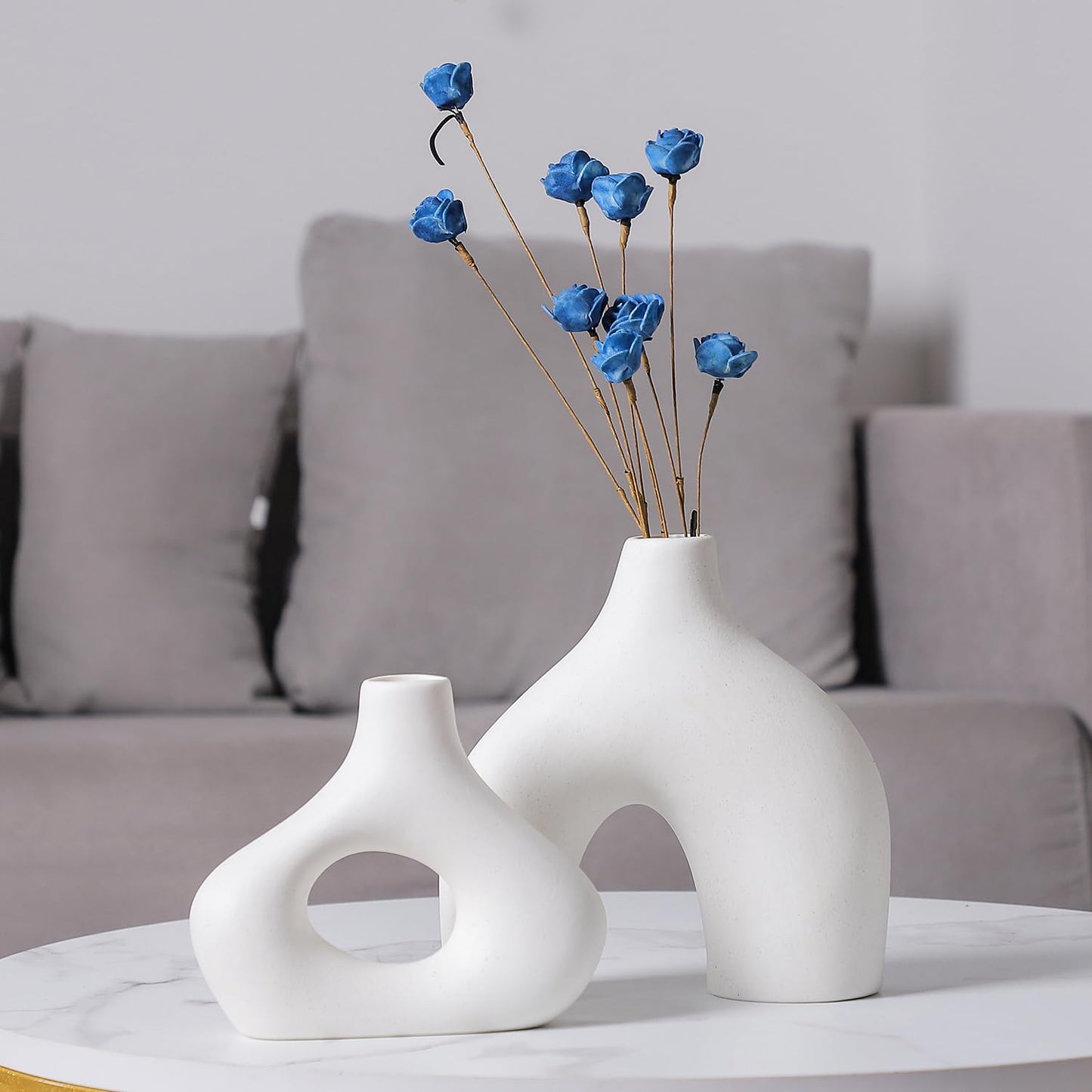 Beige Ceramic Vase Set - Modern Minimalist Bohemian Style Donut Vase